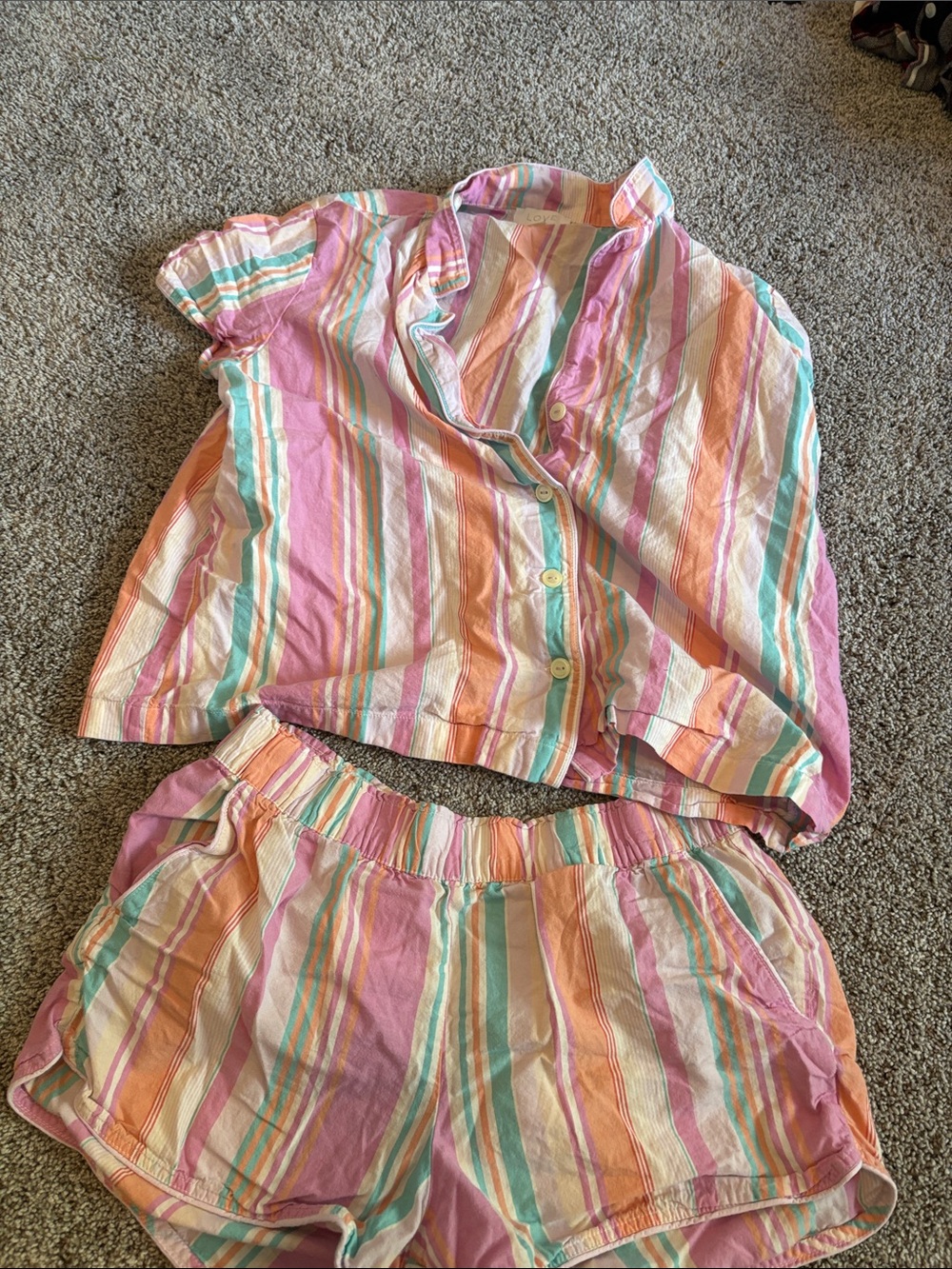 GAP Pastel Stripe Two-Piece Pajama Set - Pink, Peach, Mint, White